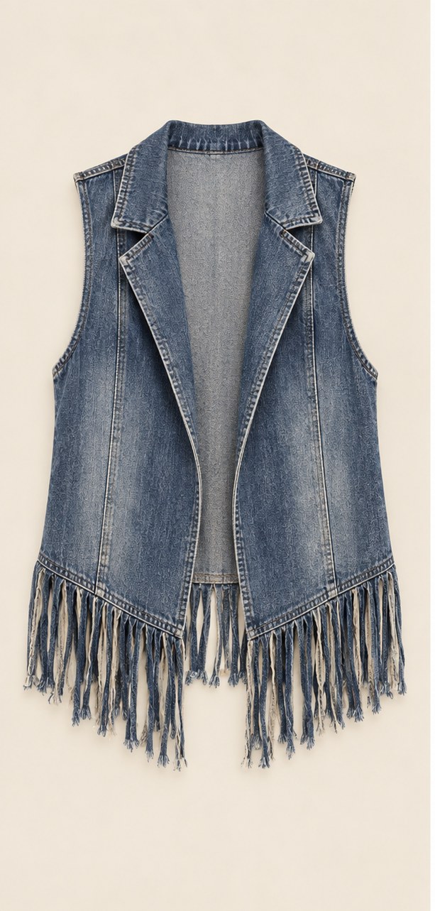 Indigo Indigo Trail Fringe Vest, full front view