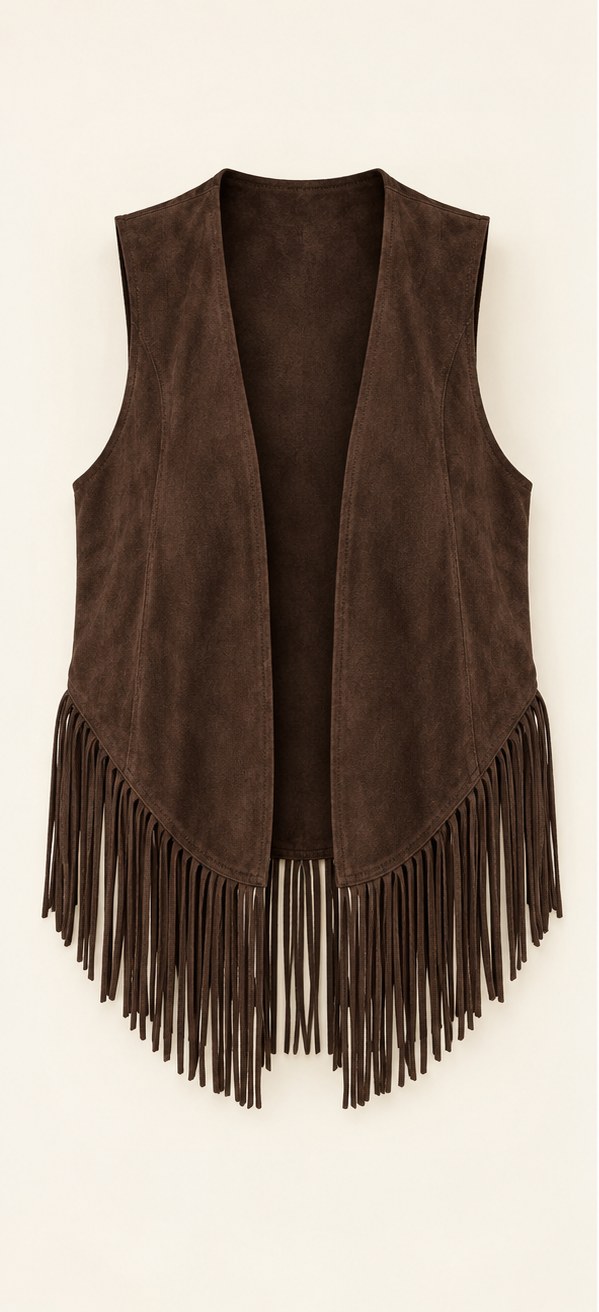 Cocoa Moonlit Wander Fringe Vest, full front view