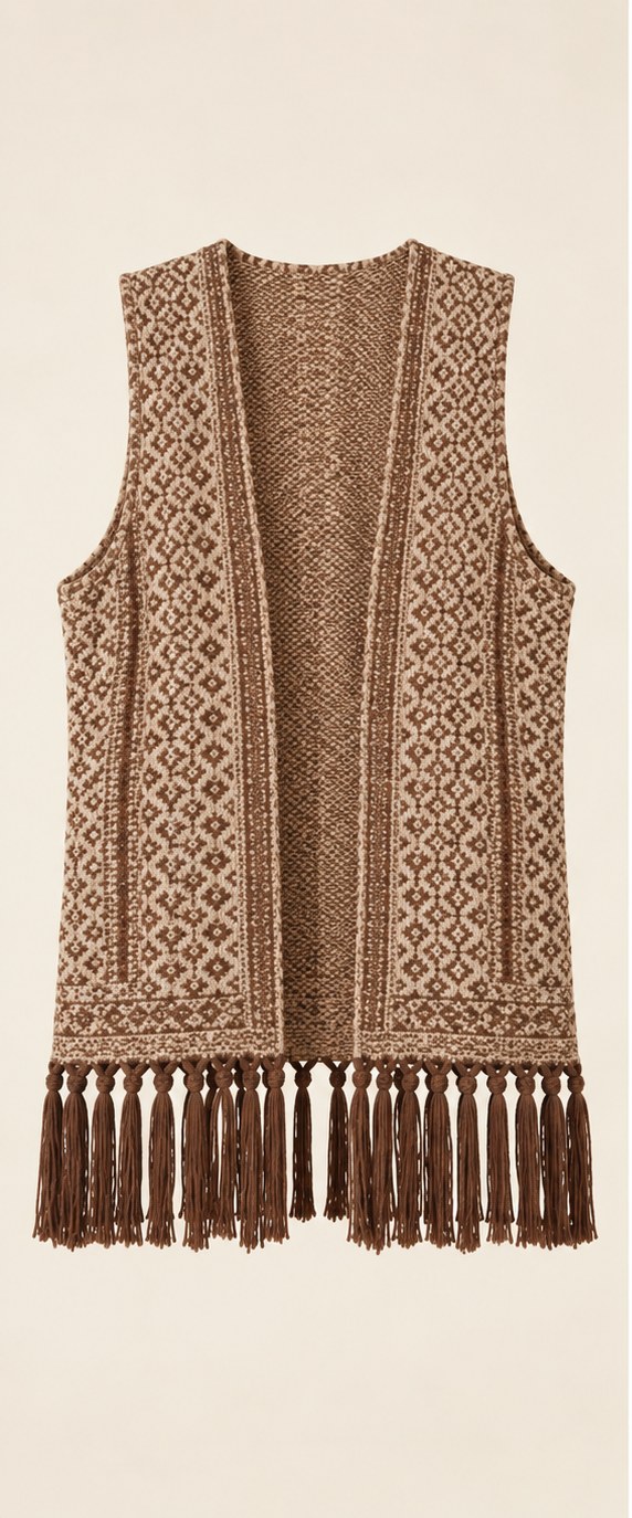 Sand / Cocoa Sandstone Story Fringe Vest, full front view